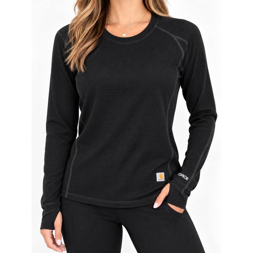 Carhartt Force Women Black Midweight Micro-Grid Base Layer Crewneck UM0218-W XS
